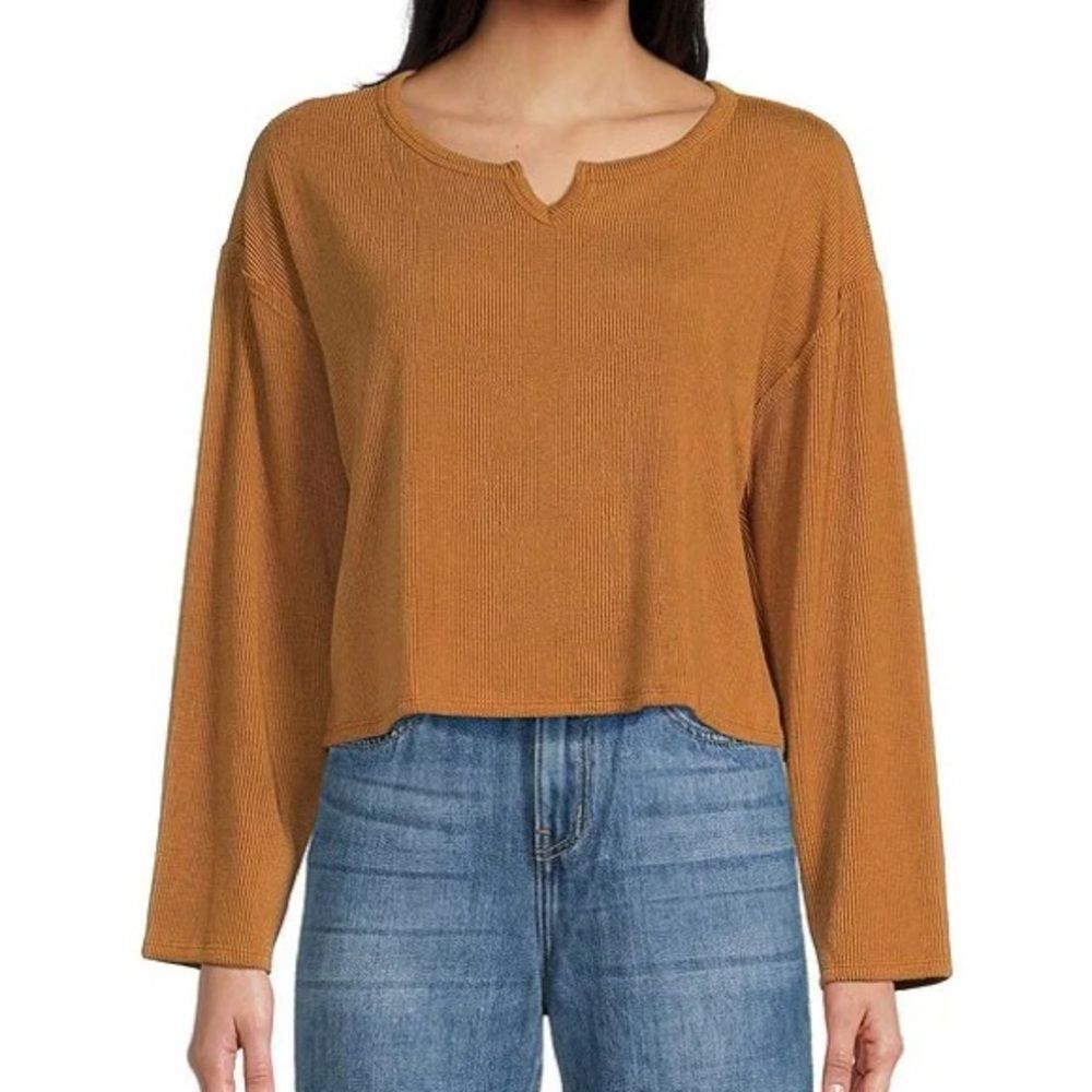 NEW Billabong Brown Long Sleeve Crop Blouse L